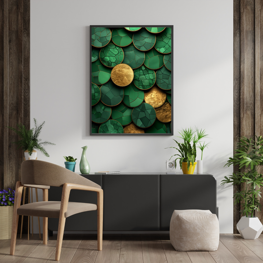 Emerald Coins | Abstract Circle Pattern | Celestial Art Deco Print