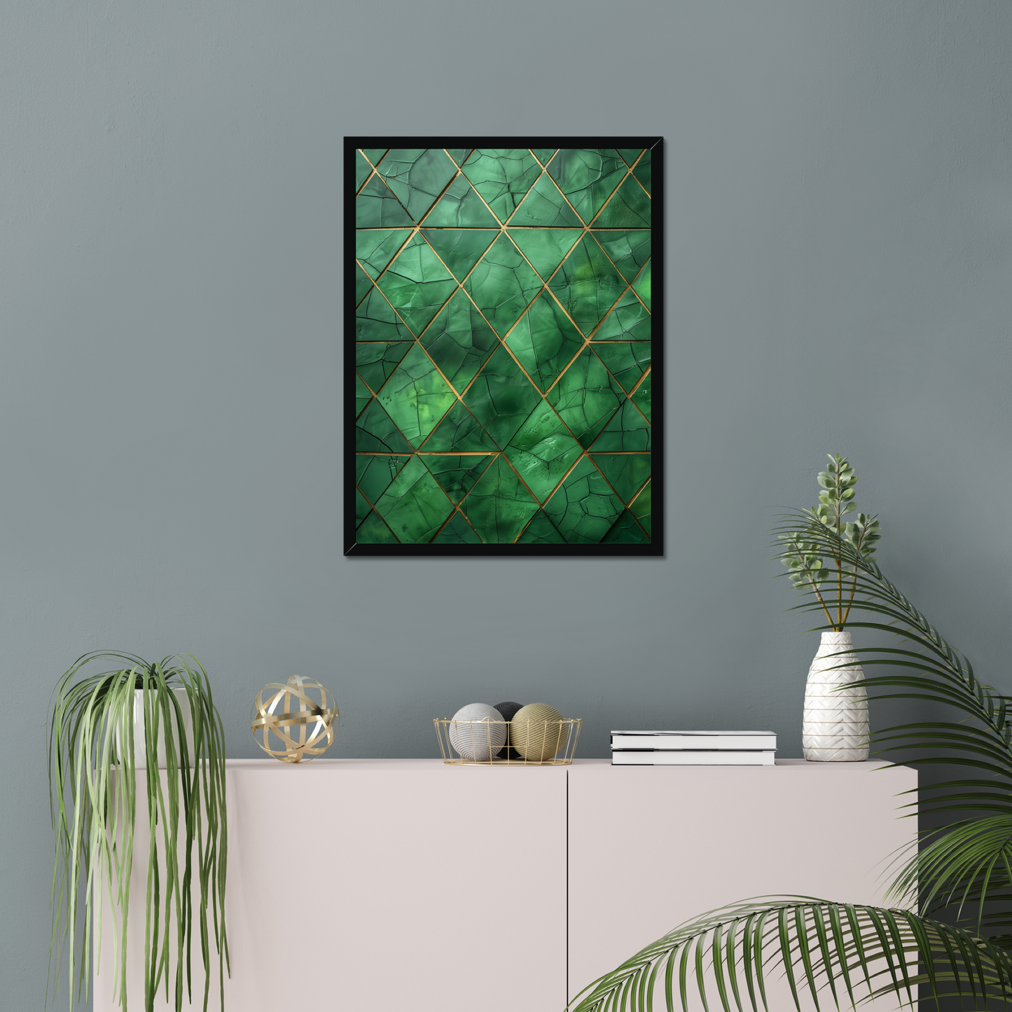 Bauhaus Emerald | Geometric Triangle Pattern | Mid-Century Modern Art