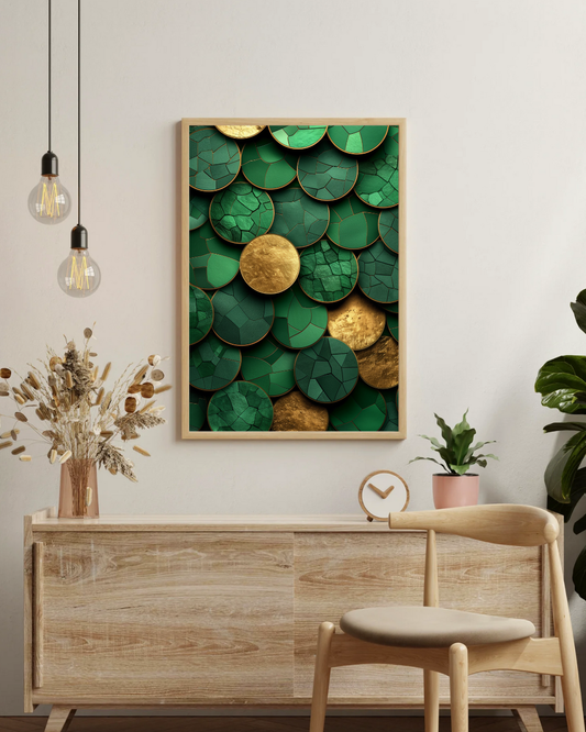Emerald Coins | Abstract Circle Pattern | Celestial Art Deco Print