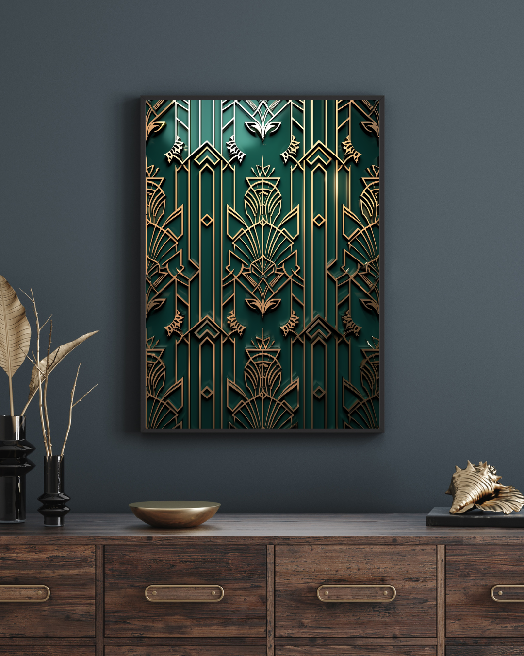 The Cathedral Arch | Art Deco Architectural Print | Emerald & Gold Geometry