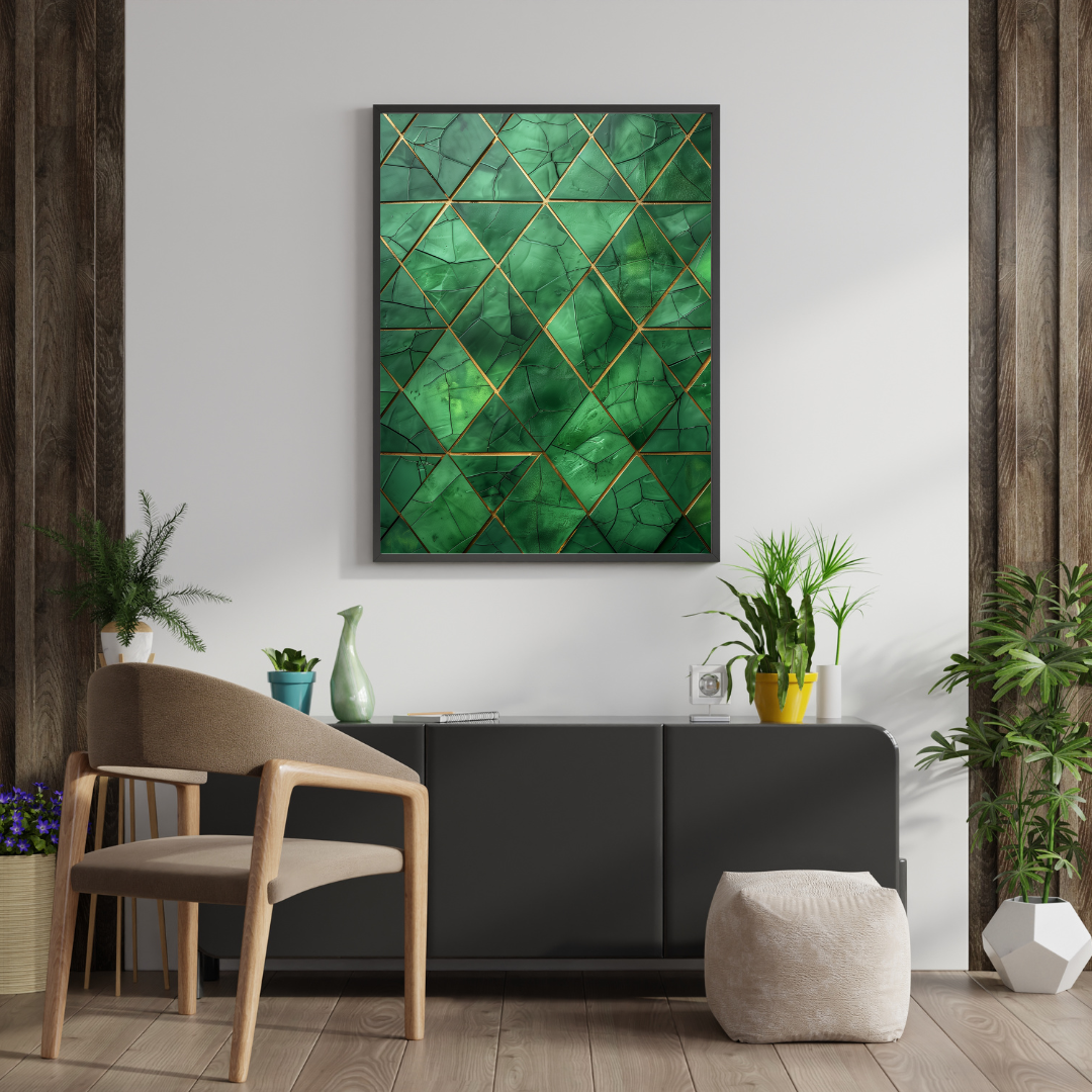 Bauhaus Emerald | Geometric Triangle Pattern | Mid-Century Modern Art