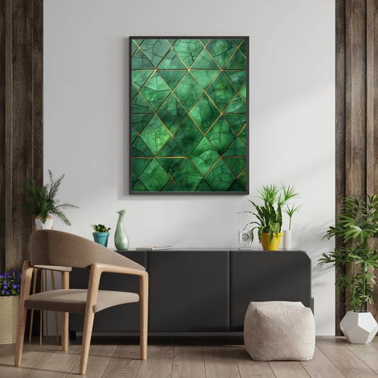 Bauhaus Emerald | Geometric Triangle Pattern | Mid-Century Modern Art