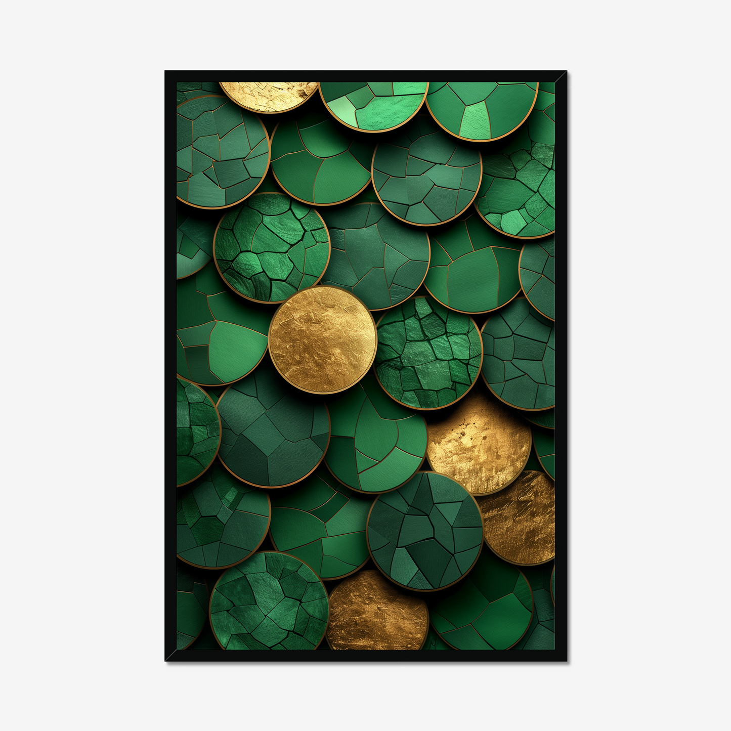 Emerald Coins | Abstract Circle Pattern | Celestial Art Deco Print