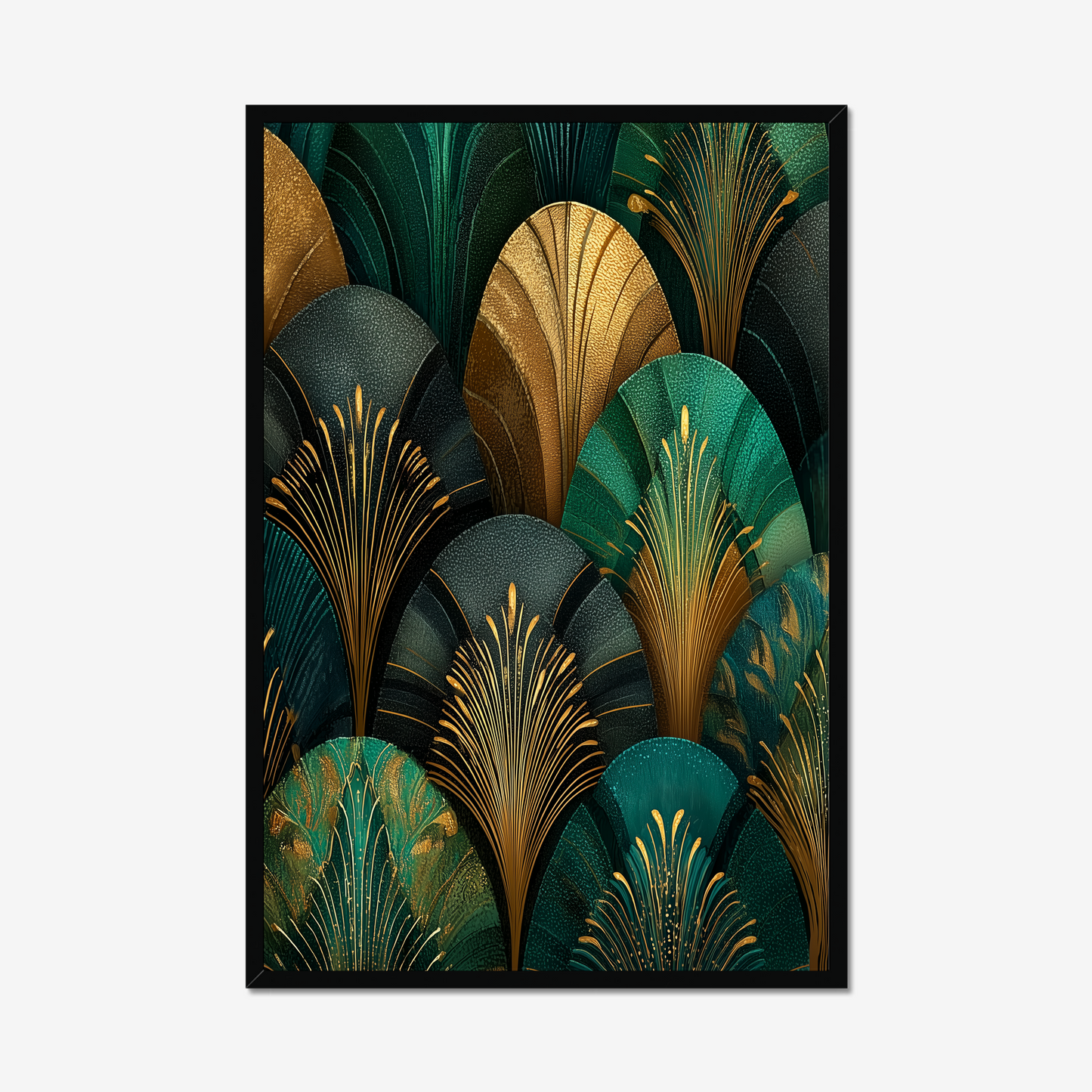 The Velvet Plumage | Art Deco Feather Print | Peacock Green Wall Art