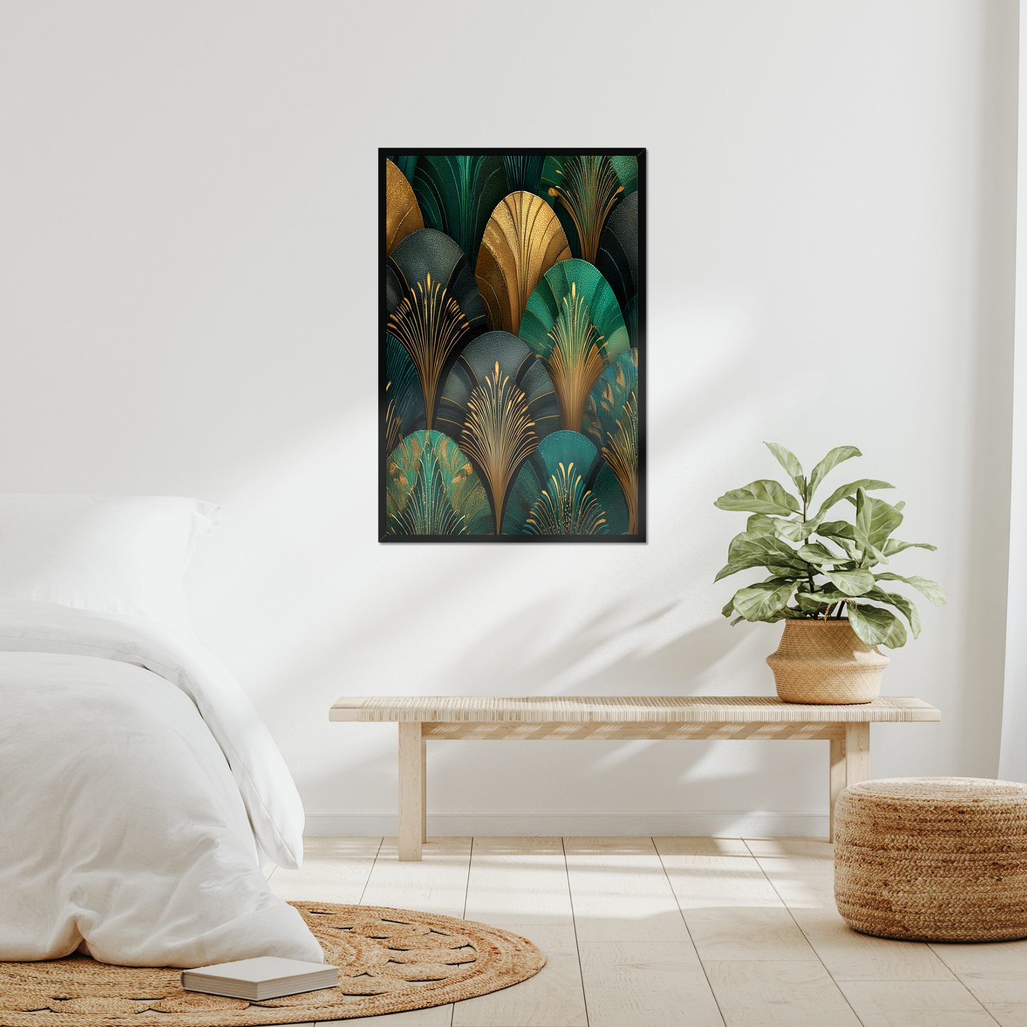 The Velvet Plumage | Art Deco Feather Print | Peacock Green Wall Art