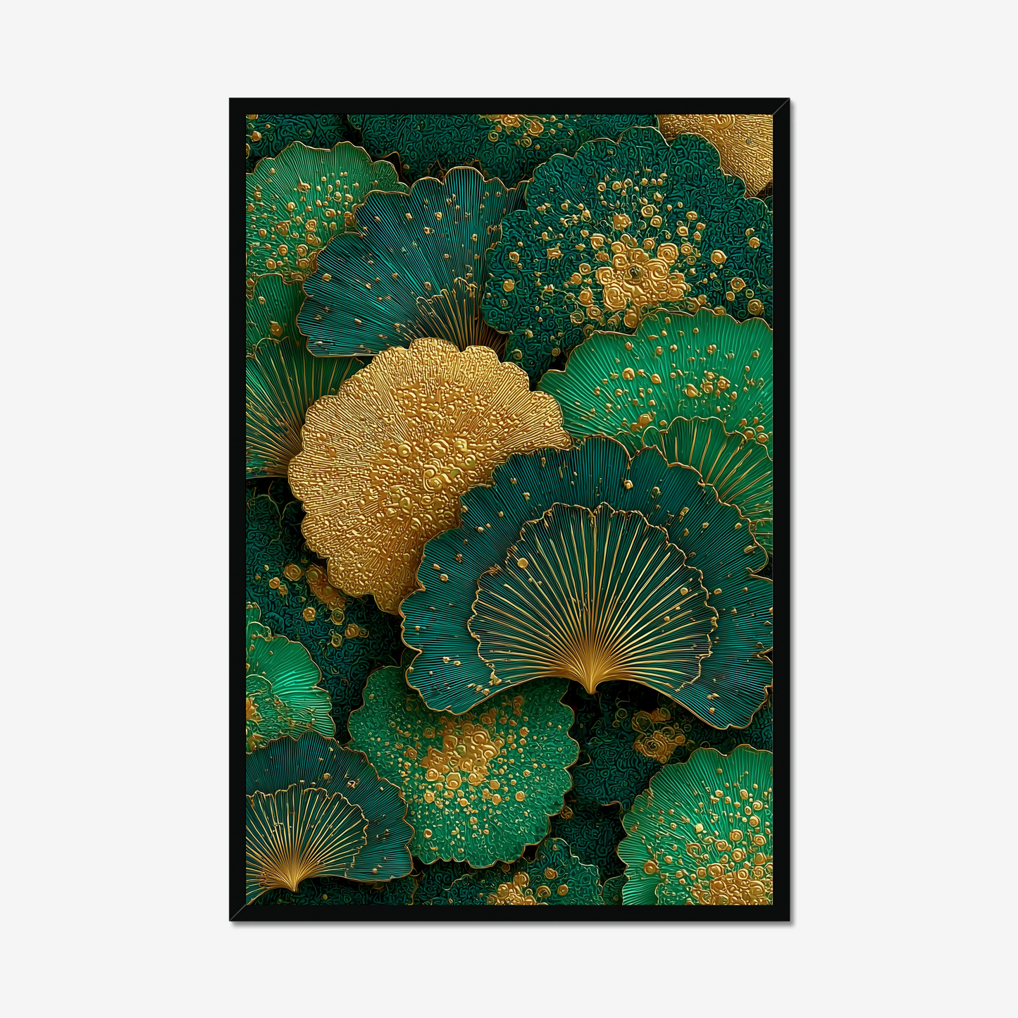 Golden Ginkgo | Botanical Art Deco Print | Emerald Green Leaf Pattern